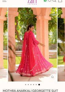 Anarkali Pink Bandhani Kurta with dupatta