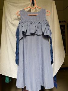 Korean Style Blue Gingham Cold Shoulder Dress