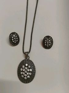 Vintage-Inspired Oxidized Silver & Crystal Pendant