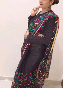 Beautiful Black Net Sari Used Once N Marriage Blou