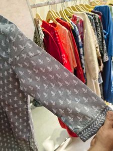 Elegant Grey Printed Kurta