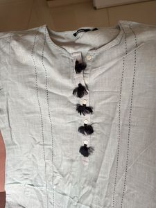 Light Grey Kurta with Tassels