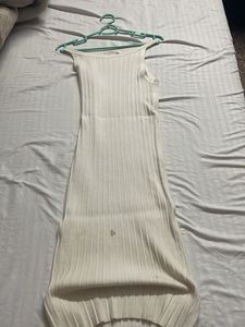 White Ribbed Sleeveless Maxi Dress