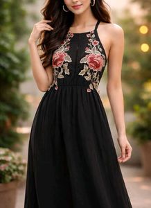 Embroidered Black Maxi Dress