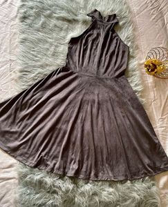 Suede Halter Neck Fit & Flare Dress