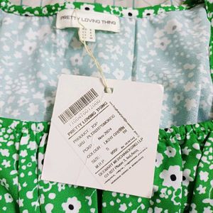 Green Floral Smocked Square Neck Top