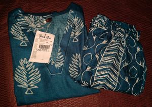 New Teal Kurta Set with Leaf Print