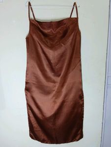 Satin Midi Dress with High Slit