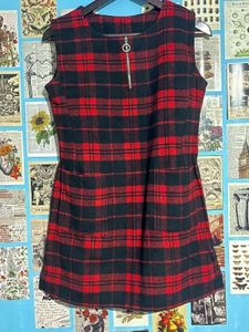 Red Plaid Mini Dress with Zipper