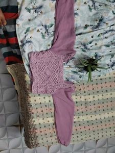 Elegant Pink Kurta Set with Intricate Crochet Top