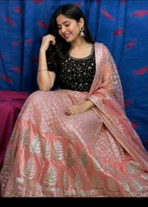 Stunning Peach Embroidered Lehenga Choli