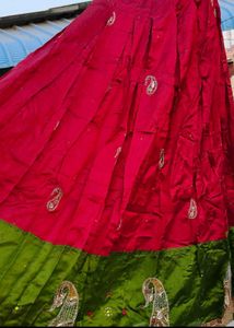 Beautiful Banarasi Maroon &amp; Green Ethnic Skirt