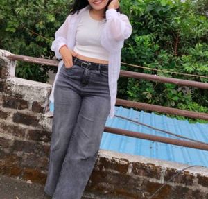 Trendy White Georgette Shirt with crop top for Wom