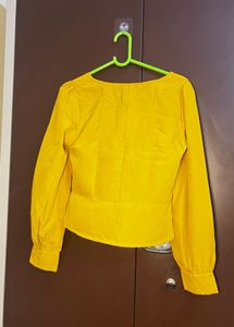Bright Yellow Square Neck Button-Up Top