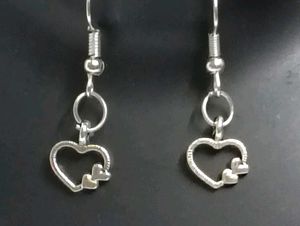 Heart Silver Metal Charm Dangle Earrings