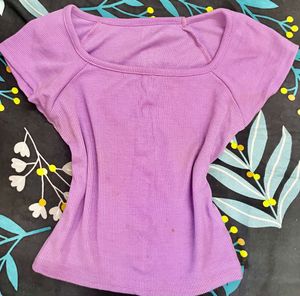Ribbed Lavender Square Neck Top