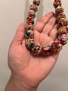 Beaded Necklace with Kalamkari Fabric Accen