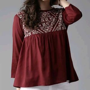 Embroidered Maroon Tunic Top