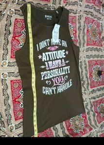 Graphic Print Brown Tank Top