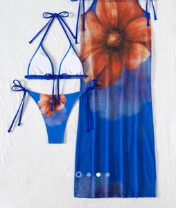 Vibrant Floral Bikini and Skirt Set