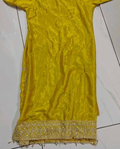 Elegant Yellow Embroidered kurti pyjama set