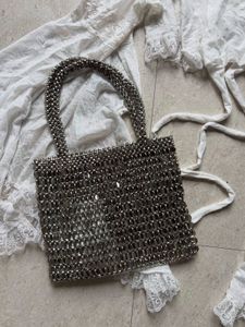 Sparkling Silver Beaded Tote Bag