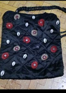 Embroidered Black Shoulder Bag