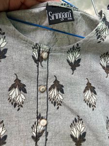 Grey Printed Suit set with black check