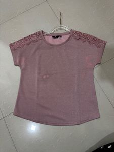 Sparkly Pink Lace Shoulder Top