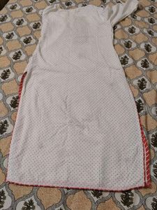 White Polka Dot Kurta with Embroidered Neckline