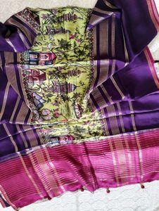 unique Saree with Village Scene Print