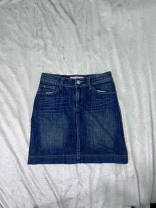 Blue Denim Mini Skirt with Heart Pocket Detail