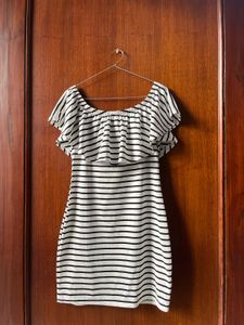 stripped off shoulder b/w dress