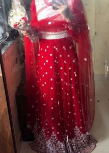 Stunning Red Embroidered Lehenga Choli Set