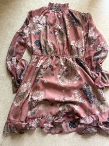 Pink Asymmetrical Ruffle Dress