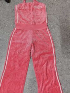 Coral Pink Velour Jumpsuit