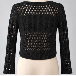 Black Crochet Cropped Sweater Goth