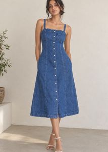 Denim Button-Down Midi Dress