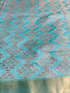 Beautiful Teal and Gold Saree with free earrings