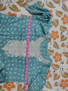 Teal Printed Kurti with Embroidery