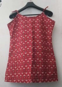 Red Printed Sleeveless kurti