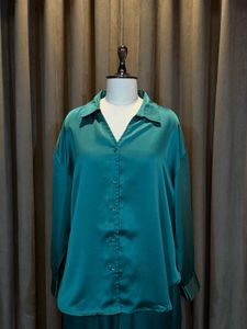 Solid Green Oversized Satin PJ Set