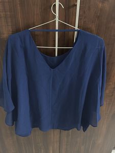 Stylish Blue Bell Sleeve Top