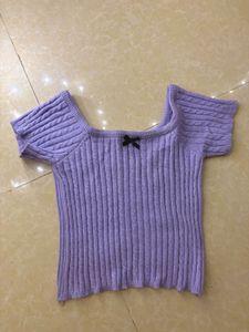 Cute Lavender Cable Knit Top with Bow