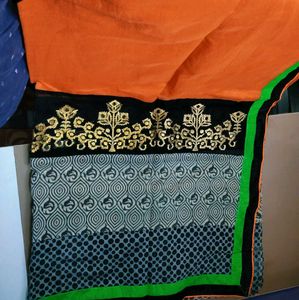 FREE DELIVERY 🥳 Designer Orange Green Mix Saree