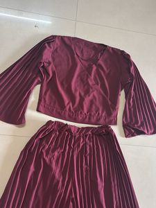 Maroon Pleated Co-ord Set