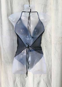 69. Sheer Black Halter Neck Swim Top