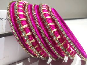 Rani Pink Silk Thread Bangles Bracelets Set 2.6" New