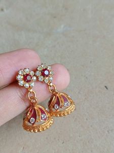 Traditional Indian Earrings with Red Stones
