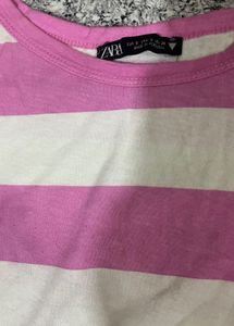 ZARA Pink and White Striped T-Shirt
